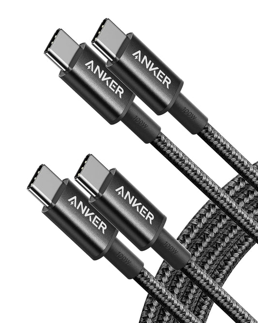 Anker USB C to USB C Cable (2Pack), Type-C 100W Charger Cord Fast Charging for iPhone 16 Series,MacBook Pro 2020,Pixel and More(Black)